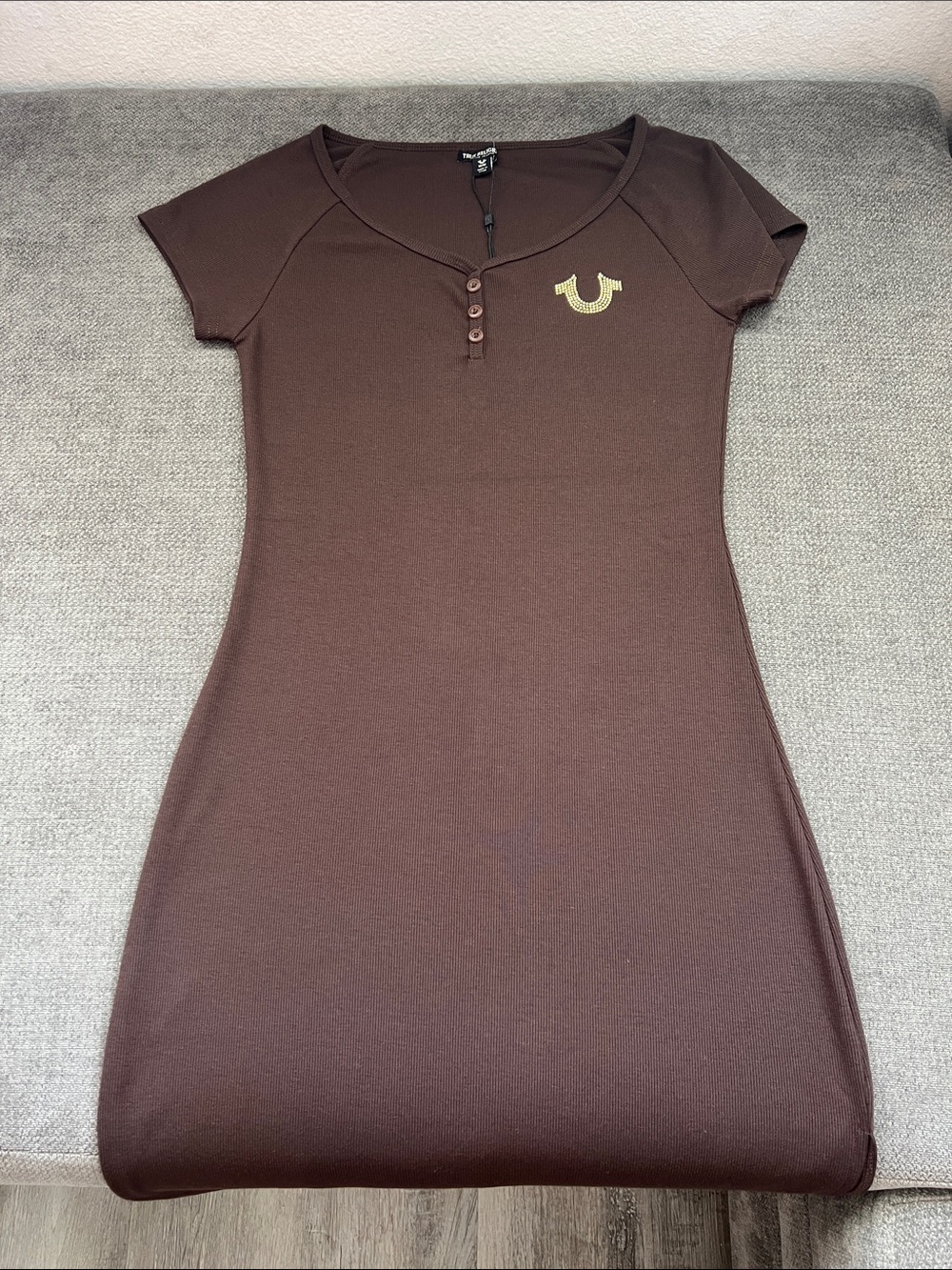 True Religion Brown Short Sleeve Logo Tee Dress